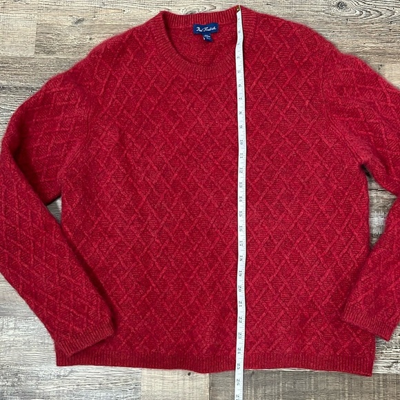 Red 100% Cashmere Diamond Cable Knit Sweater Sz L Holiday Fuzzy Preppy Shrunk - Picture 8 of 11